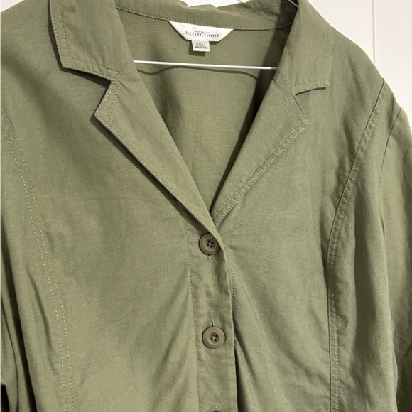 Northern Reflections Olive Green Linen Button-Up Light Jacket Women's Size XXL - Picture 3 of 8